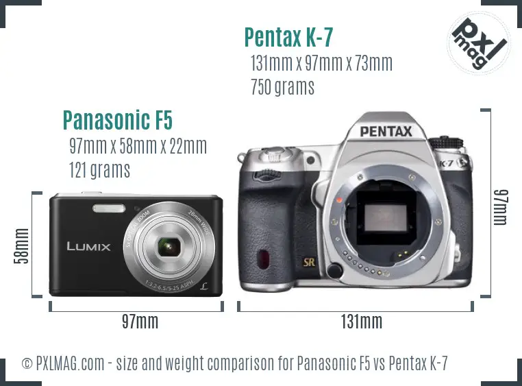 Panasonic F5 vs Pentax K-7 size comparison