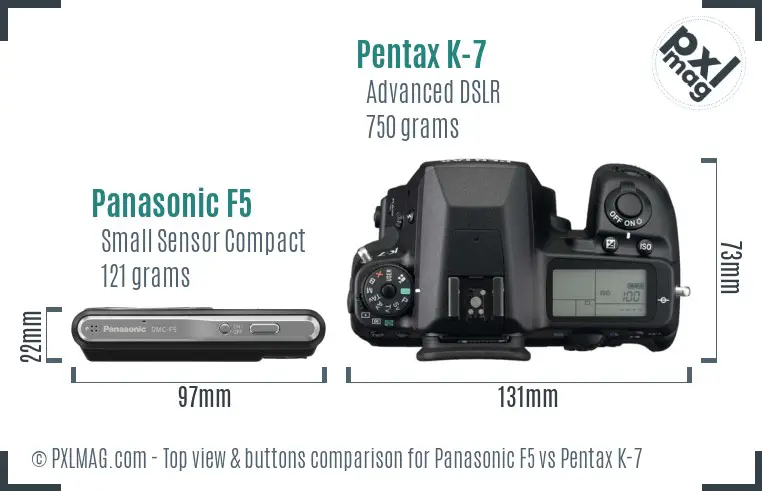 Panasonic F5 vs Pentax K-7 top view buttons comparison