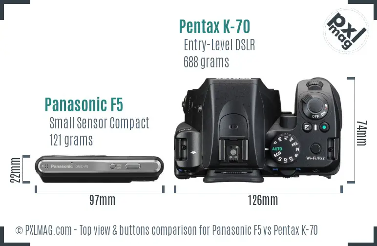 Panasonic F5 vs Pentax K-70 top view buttons comparison