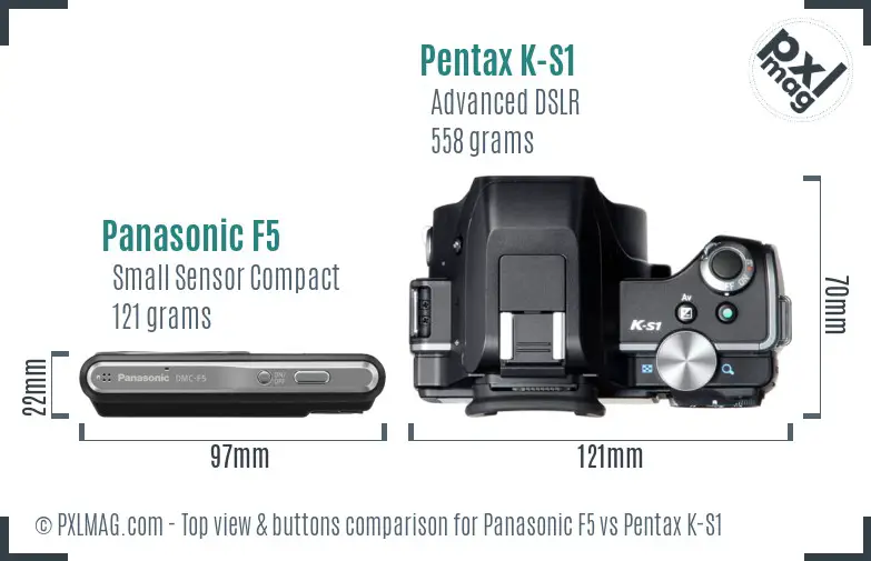Panasonic F5 vs Pentax K-S1 top view buttons comparison