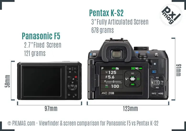 Panasonic F5 vs Pentax K-S2 Screen and Viewfinder comparison