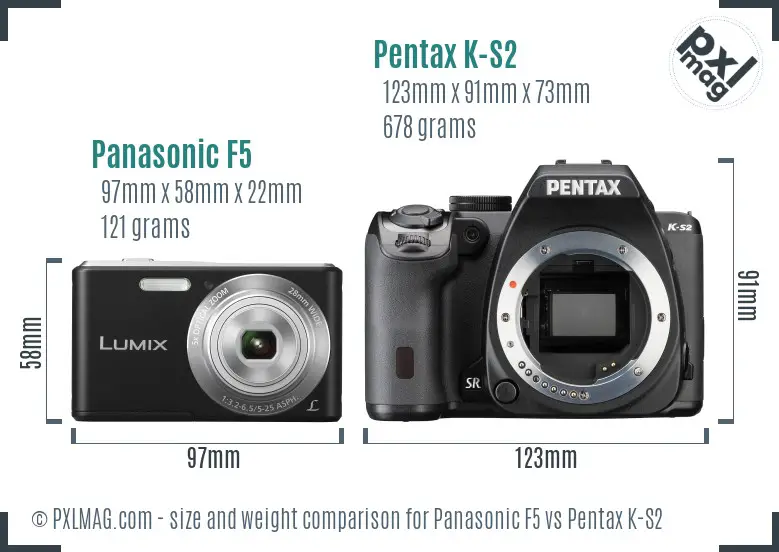 Panasonic F5 vs Pentax K-S2 size comparison