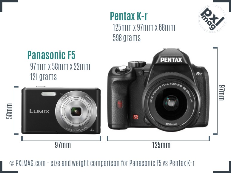 Panasonic F5 vs Pentax K-r size comparison