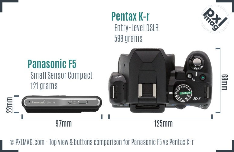 Panasonic F5 vs Pentax K-r top view buttons comparison