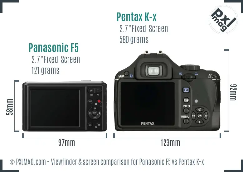 Panasonic F5 vs Pentax K-x Screen and Viewfinder comparison