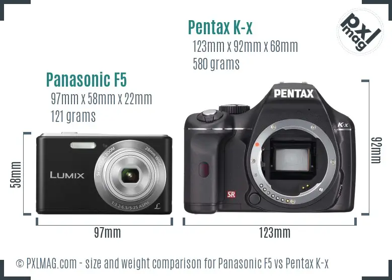 Panasonic F5 vs Pentax K-x size comparison