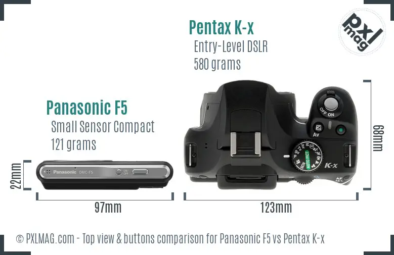 Panasonic F5 vs Pentax K-x top view buttons comparison