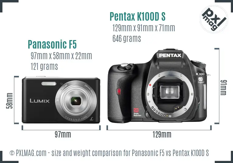 Panasonic F5 vs Pentax K100D S size comparison