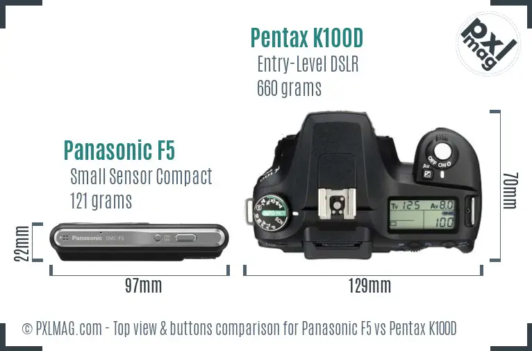 Panasonic F5 vs Pentax K100D top view buttons comparison
