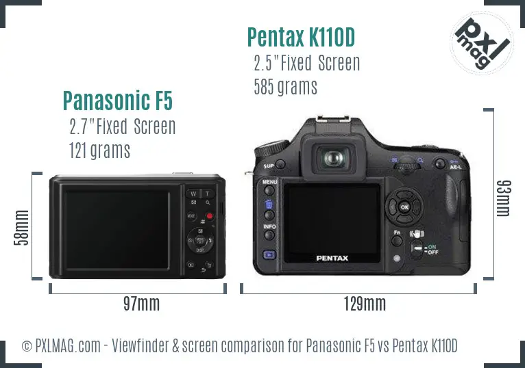 Panasonic F5 vs Pentax K110D Screen and Viewfinder comparison