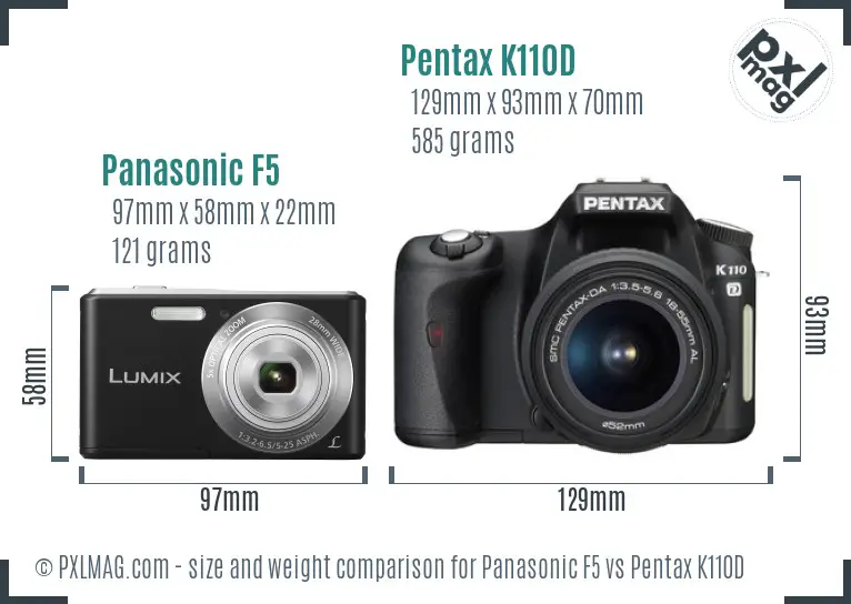Panasonic F5 vs Pentax K110D size comparison
