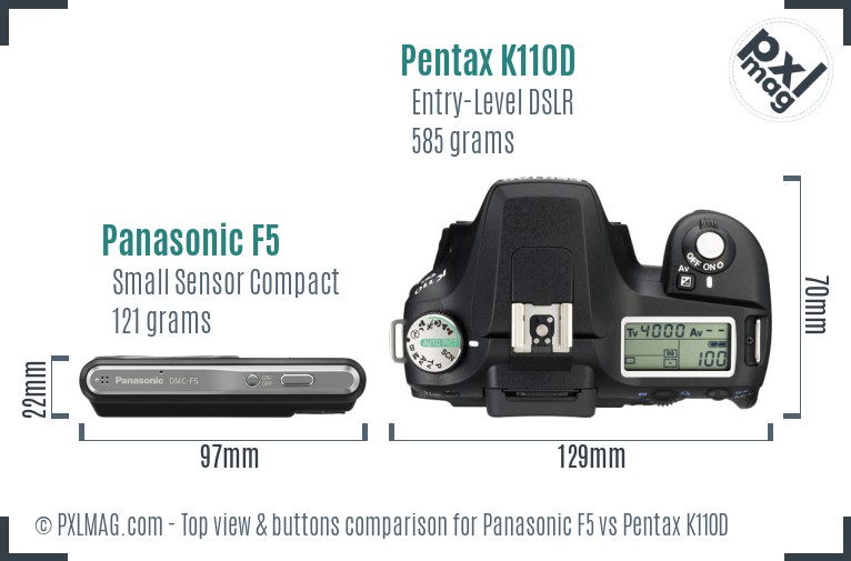 Panasonic F5 vs Pentax K110D top view buttons comparison