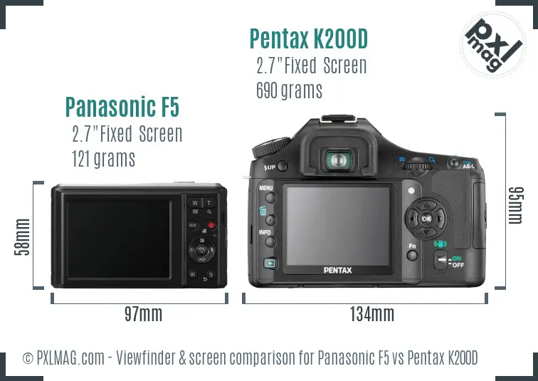 Panasonic F5 vs Pentax K200D Screen and Viewfinder comparison