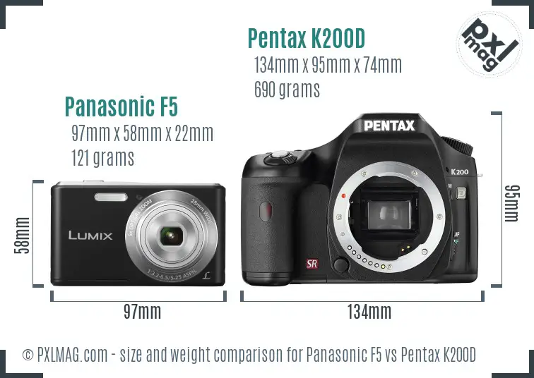 Panasonic F5 vs Pentax K200D size comparison