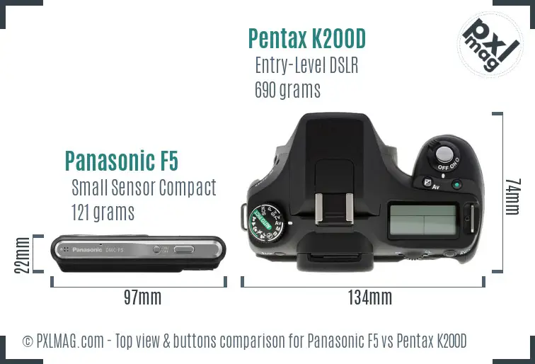 Panasonic F5 vs Pentax K200D top view buttons comparison
