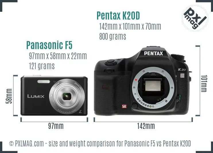 Panasonic F5 vs Pentax K20D size comparison