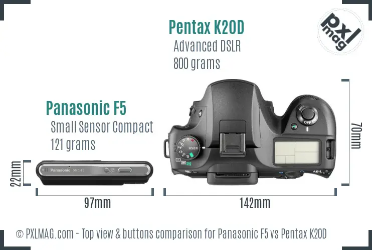 Panasonic F5 vs Pentax K20D top view buttons comparison