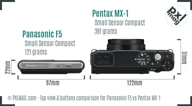 Panasonic F5 vs Pentax MX-1 top view buttons comparison