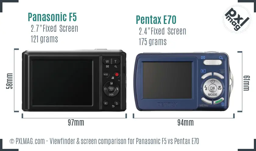 Panasonic F5 vs Pentax E70 Screen and Viewfinder comparison
