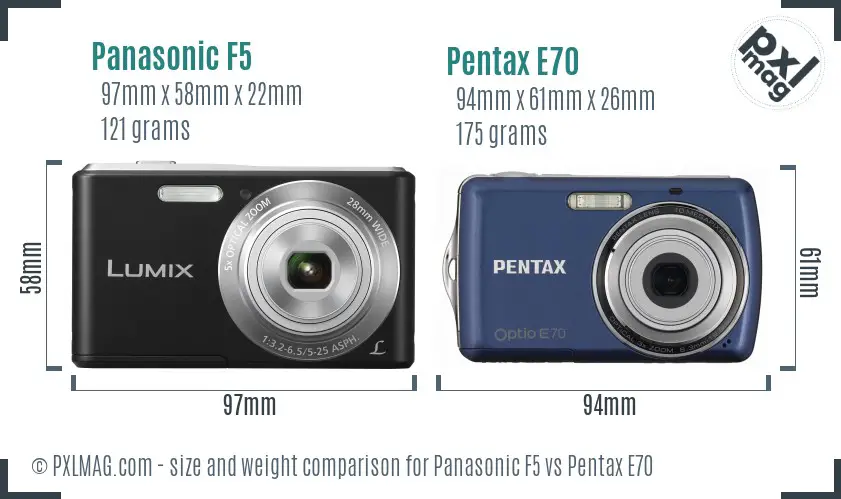 Panasonic F5 vs Pentax E70 size comparison