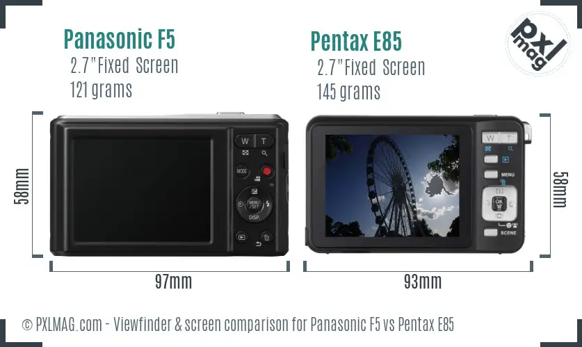 Panasonic F5 vs Pentax E85 Screen and Viewfinder comparison