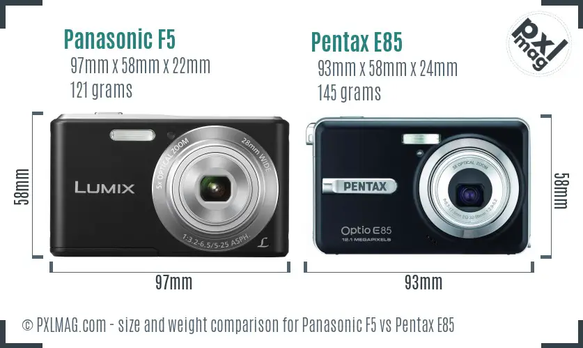 Panasonic F5 vs Pentax E85 size comparison