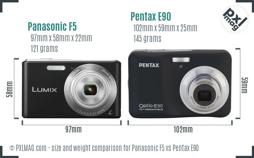 Panasonic F5 vs Pentax E90 size comparison