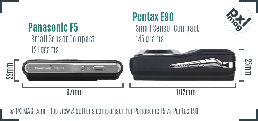 Panasonic F5 vs Pentax E90 top view buttons comparison