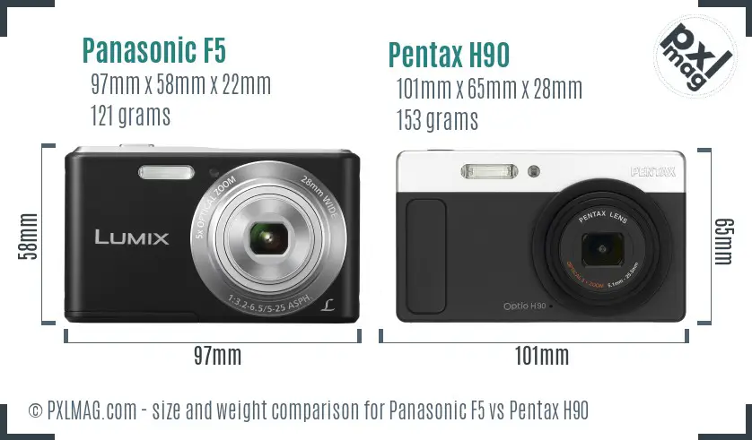 Panasonic F5 vs Pentax H90 size comparison