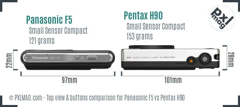 Panasonic F5 vs Pentax H90 top view buttons comparison
