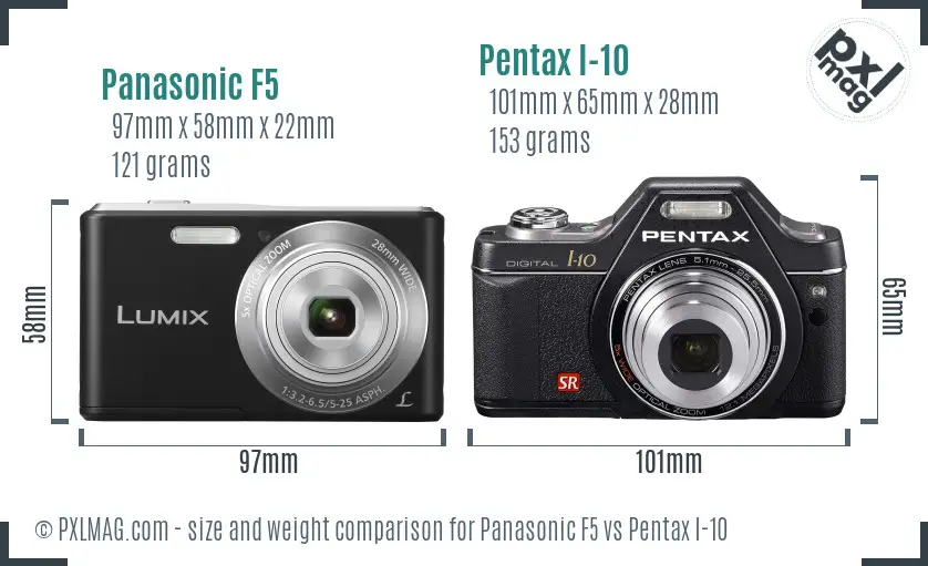 Panasonic F5 vs Pentax I-10 size comparison