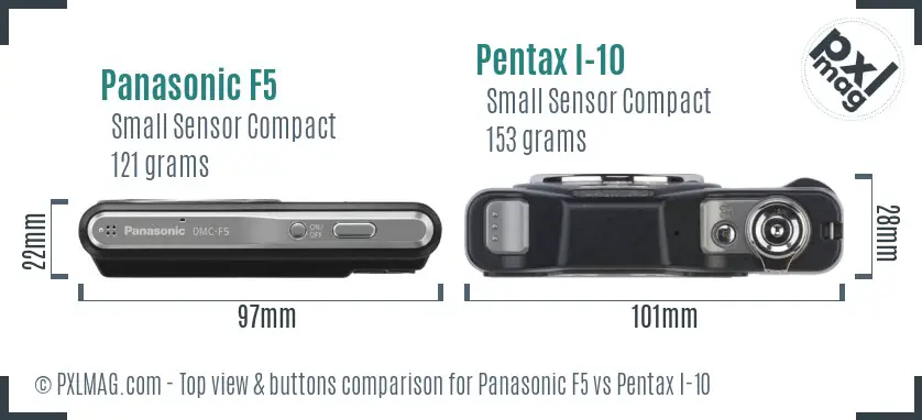 Panasonic F5 vs Pentax I-10 top view buttons comparison