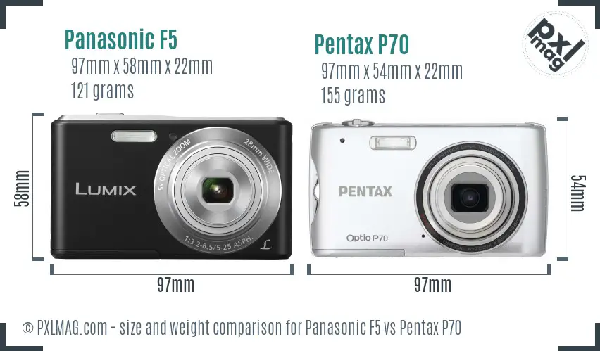 Panasonic F5 vs Pentax P70 size comparison