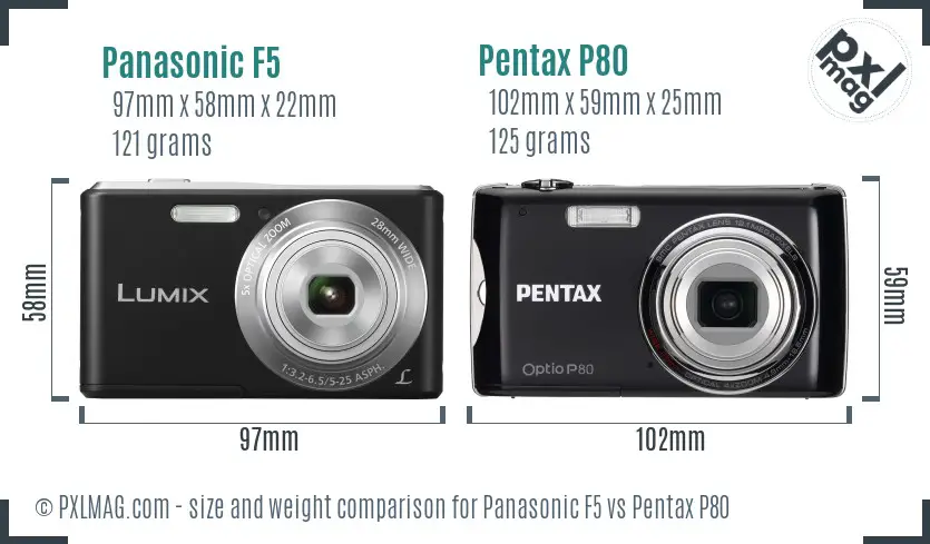 Panasonic F5 vs Pentax P80 size comparison