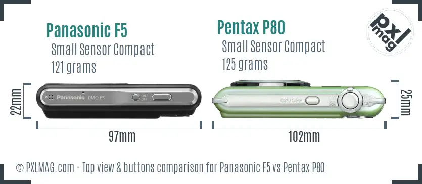 Panasonic F5 vs Pentax P80 top view buttons comparison