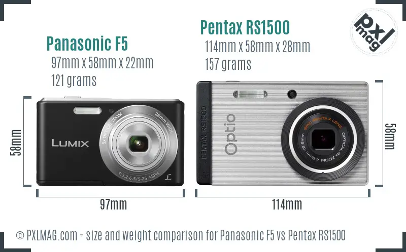Panasonic F5 vs Pentax RS1500 size comparison