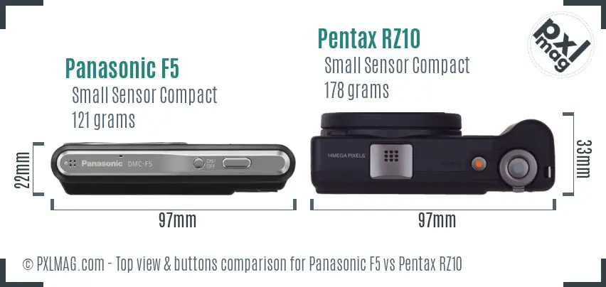 Panasonic F5 vs Pentax RZ10 top view buttons comparison