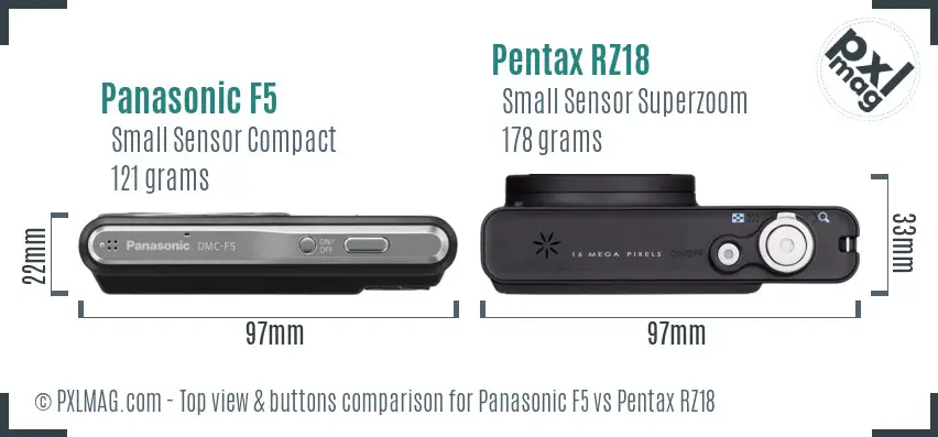 Panasonic F5 vs Pentax RZ18 top view buttons comparison