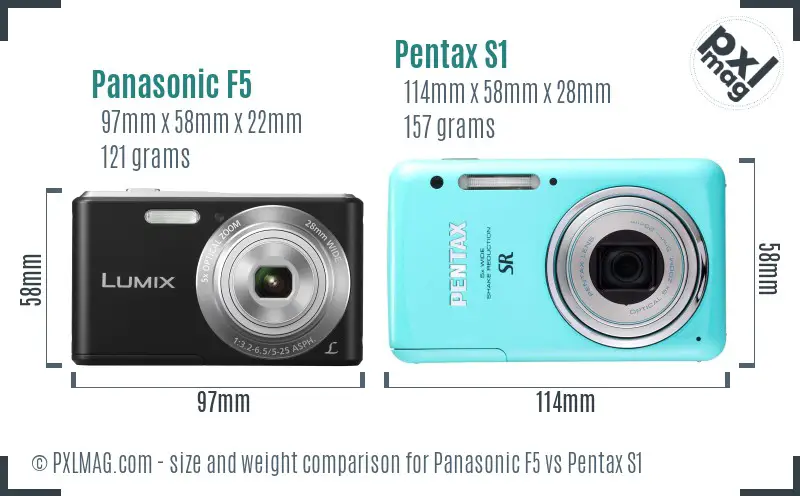 Panasonic F5 vs Pentax S1 size comparison