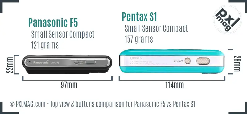 Panasonic F5 vs Pentax S1 top view buttons comparison