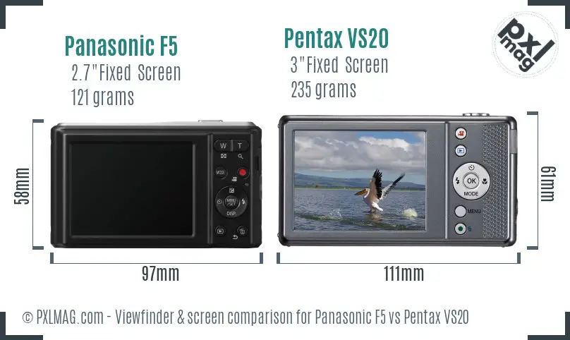 Panasonic F5 vs Pentax VS20 Screen and Viewfinder comparison