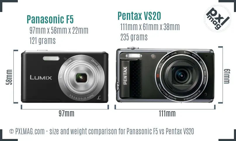 Panasonic F5 vs Pentax VS20 size comparison
