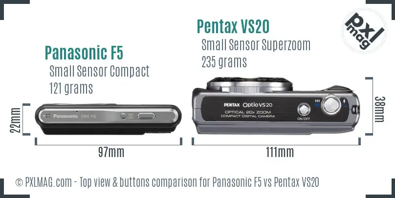 Panasonic F5 vs Pentax VS20 top view buttons comparison