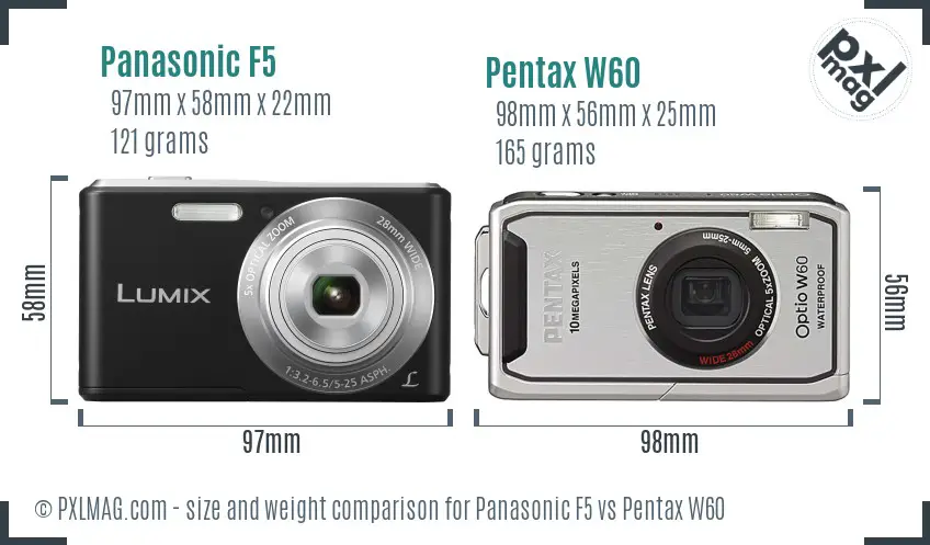 Panasonic F5 vs Pentax W60 size comparison