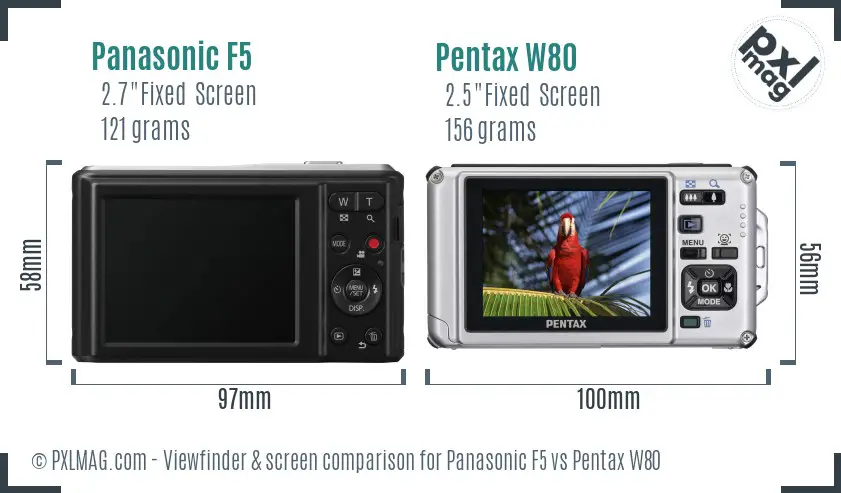 Panasonic F5 vs Pentax W80 Screen and Viewfinder comparison