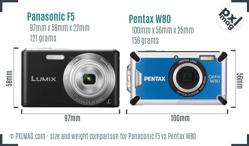 Panasonic F5 vs Pentax W80 size comparison