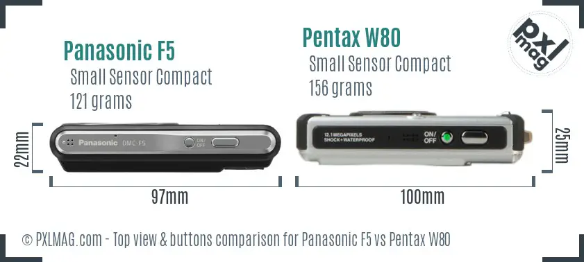 Panasonic F5 vs Pentax W80 top view buttons comparison