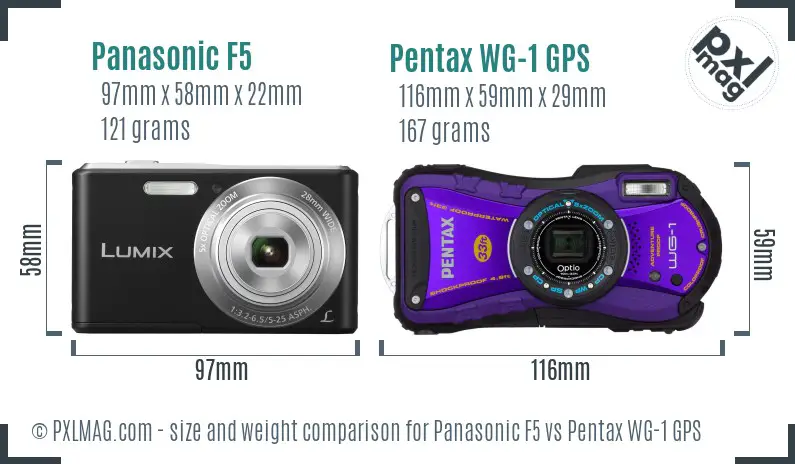 Panasonic F5 vs Pentax WG-1 GPS size comparison