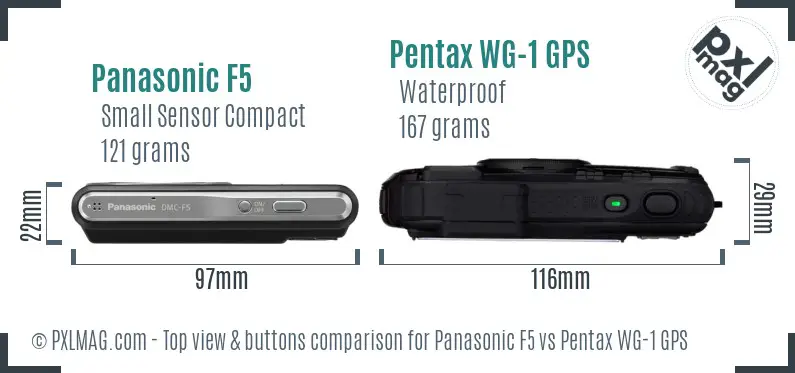 Panasonic F5 vs Pentax WG-1 GPS top view buttons comparison