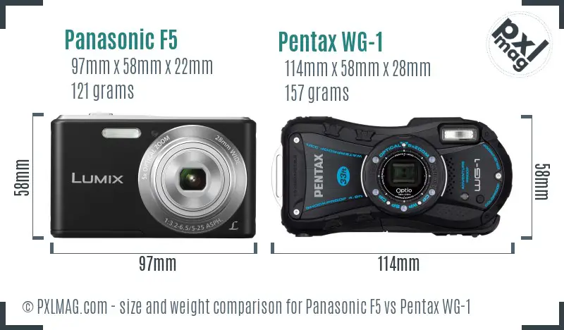 Panasonic F5 vs Pentax WG-1 size comparison